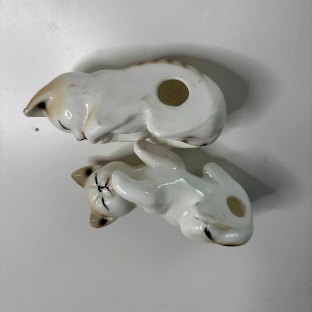 Vintage Cat Figurines Ornaments Kitschy Kitsch Cute VTG Cottage Precious Kittens